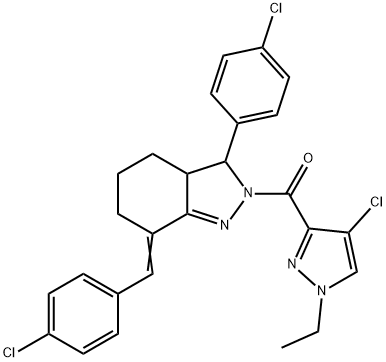 7-(4-chlorobenzylidene)-2-[(4-chloro-1-ethyl-1H-pyrazol-3-yl)carbonyl]-3-(4-chlorophenyl)-3,3a,4,5,6,7-hexahydro-2H-indazole Structure