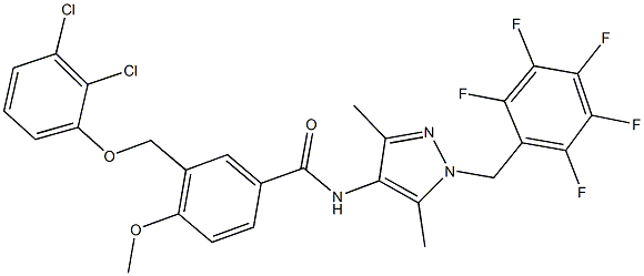 3-[(2,3-dichlorophenoxy)methyl]-N-[3,5-dimethyl-1-(2,3,4,5,6-pentafluorobenzyl)-1H-pyrazol-4-yl]-4-methoxybenzamide Struktur