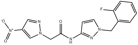 N-[1-(2-fluorobenzyl)-1H-pyrazol-3-yl]-2-{4-nitro-1H-pyrazol-1-yl}acetamide 结构式