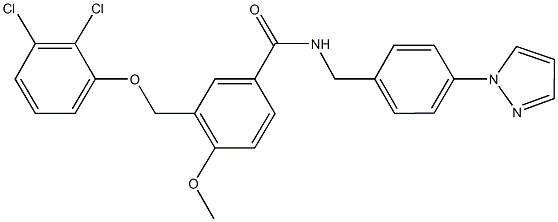 3-[(2,3-dichlorophenoxy)methyl]-4-methoxy-N-[4-(1H-pyrazol-1-yl)benzyl]benzamide Struktur