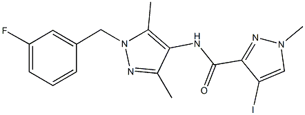 N-[1-(3-fluorobenzyl)-3,5-dimethyl-1H-pyrazol-4-yl]-4-iodo-1-methyl-1H-pyrazole-3-carboxamide Struktur