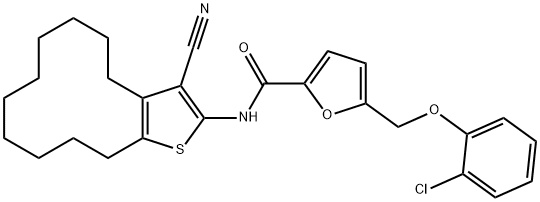 5-[(2-chlorophenoxy)methyl]-N-(3-cyano-4,5,6,7,8,9,10,11,12,13-decahydrocyclododeca[b]thien-2-yl)-2-furamide 化学構造式