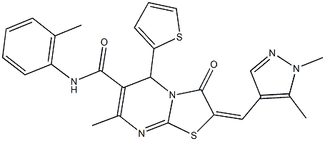 2-[(1,5-dimethyl-1H-pyrazol-4-yl)methylene]-7-methyl-N-(2-methylphenyl)-3-oxo-5-(2-thienyl)-2,3-dihydro-5H-[1,3]thiazolo[3,2-a]pyrimidine-6-carboxamide Structure