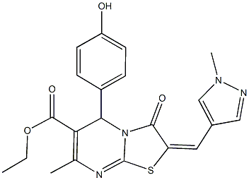 ethyl 5-(4-hydroxyphenyl)-7-methyl-2-[(1-methyl-1H-pyrazol-4-yl)methylene]-3-oxo-2,3-dihydro-5H-[1,3]thiazolo[3,2-a]pyrimidine-6-carboxylate Structure