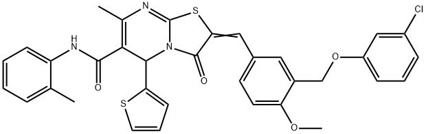 512814-76-5 2-{3-[(3-chlorophenoxy)methyl]-4-methoxybenzylidene}-7-methyl-N-(2-methylphenyl)-3-oxo-5-(2-thienyl)-2,3-dihydro-5H-[1,3]thiazolo[3,2-a]pyrimidine-6-carboxamide