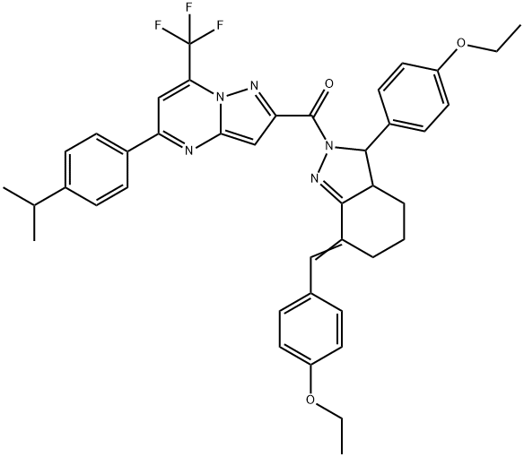 2-{[7-(4-ethoxybenzylidene)-3-(4-ethoxyphenyl)-3,3a,4,5,6,7-hexahydro-2H-indazol-2-yl]carbonyl}-5-(4-isopropylphenyl)-7-(trifluoromethyl)pyrazolo[1,5-a]pyrimidine Structure