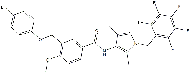 3-[(4-bromophenoxy)methyl]-N-[3,5-dimethyl-1-(2,3,4,5,6-pentafluorobenzyl)-1H-pyrazol-4-yl]-4-methoxybenzamide,512814-89-0,结构式