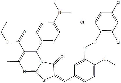 ethyl 5-[4-(dimethylamino)phenyl]-2-{4-methoxy-3-[(2,4,6-trichlorophenoxy)methyl]benzylidene}-7-methyl-3-oxo-2,3-dihydro-5H-[1,3]thiazolo[3,2-a]pyrimidine-6-carboxylate Structure