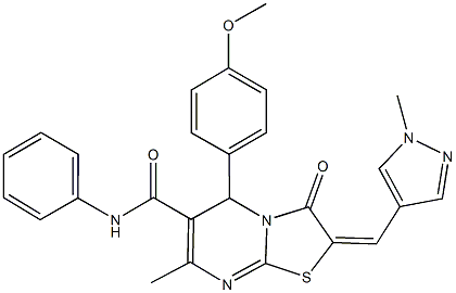 5-(4-methoxyphenyl)-7-methyl-2-[(1-methyl-1H-pyrazol-4-yl)methylene]-3-oxo-N-phenyl-2,3-dihydro-5H-[1,3]thiazolo[3,2-a]pyrimidine-6-carboxamide Struktur