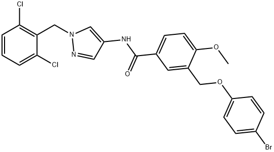 3-[(4-bromophenoxy)methyl]-N-[1-(2,6-dichlorobenzyl)-1H-pyrazol-4-yl]-4-methoxybenzamide Structure