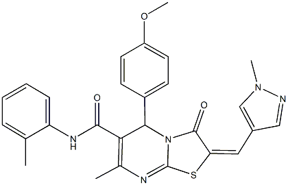 5-(4-methoxyphenyl)-7-methyl-N-(2-methylphenyl)-2-[(1-methyl-1H-pyrazol-4-yl)methylene]-3-oxo-2,3-dihydro-5H-[1,3]thiazolo[3,2-a]pyrimidine-6-carboxamide Structure