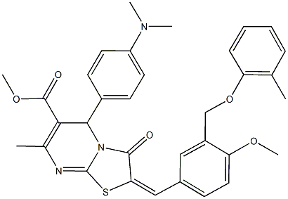 methyl 5-[4-(dimethylamino)phenyl]-2-{4-methoxy-3-[(2-methylphenoxy)methyl]benzylidene}-7-methyl-3-oxo-2,3-dihydro-5H-[1,3]thiazolo[3,2-a]pyrimidine-6-carboxylate Structure