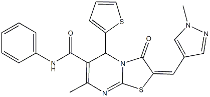 7-methyl-2-[(1-methyl-1H-pyrazol-4-yl)methylene]-3-oxo-N-phenyl-5-(2-thienyl)-2,3-dihydro-5H-[1,3]thiazolo[3,2-a]pyrimidine-6-carboxamide Structure