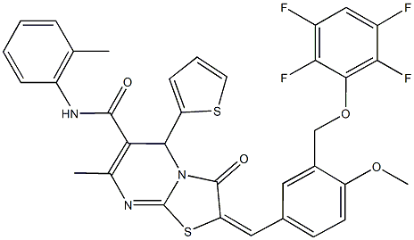 2-{4-methoxy-3-[(2,3,5,6-tetrafluorophenoxy)methyl]benzylidene}-7-methyl-N-(2-methylphenyl)-3-oxo-5-(2-thienyl)-2,3-dihydro-5H-[1,3]thiazolo[3,2-a]pyrimidine-6-carboxamide 结构式