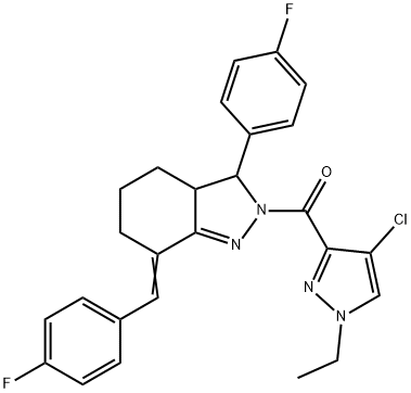 2-[(4-chloro-1-ethyl-1H-pyrazol-3-yl)carbonyl]-7-(4-fluorobenzylidene)-3-(4-fluorophenyl)-3,3a,4,5,6,7-hexahydro-2H-indazole|
