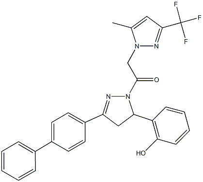 2-(3-[1,1'-biphenyl]-4-yl-1-{[5-methyl-3-(trifluoromethyl)-1H-pyrazol-1-yl]acetyl}-4,5-dihydro-1H-pyrazol-5-yl)phenol Structure