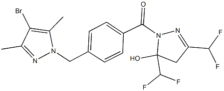 1-{4-[(4-bromo-3,5-dimethyl-1H-pyrazol-1-yl)methyl]benzoyl}-3,5-bis(difluoromethyl)-4,5-dihydro-1H-pyrazol-5-ol,512816-27-2,结构式