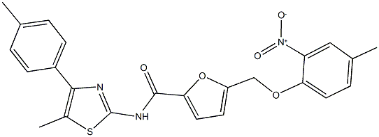 5-({2-nitro-4-methylphenoxy}methyl)-N-[5-methyl-4-(4-methylphenyl)-1,3-thiazol-2-yl]-2-furamide Structure