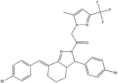 7-(4-bromobenzylidene)-3-(4-bromophenyl)-2-{[5-methyl-3-(trifluoromethyl)-1H-pyrazol-1-yl]acetyl}-3,3a,4,5,6,7-hexahydro-2H-indazole Structure