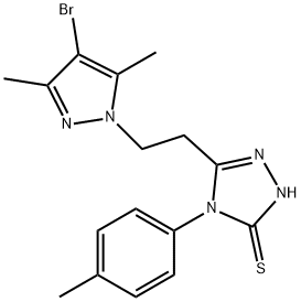 5-[2-(4-bromo-3,5-dimethyl-1H-pyrazol-1-yl)ethyl]-4-(4-methylphenyl)-4H-1,2,4-triazole-3-thiol 结构式