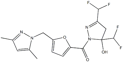 3,5-bis(difluoromethyl)-1-{5-[(3,5-dimethyl-1H-pyrazol-1-yl)methyl]-2-furoyl}-4,5-dihydro-1H-pyrazol-5-ol Struktur