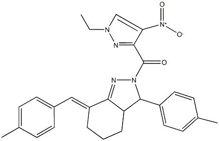 2-({1-ethyl-4-nitro-1H-pyrazol-3-yl}carbonyl)-7-(4-methylbenzylidene)-3-(4-methylphenyl)-3,3a,4,5,6,7-hexahydro-2H-indazole Structure