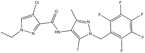 4-chloro-N-[3,5-dimethyl-1-(2,3,4,5,6-pentafluorobenzyl)-1H-pyrazol-4-yl]-1-ethyl-1H-pyrazole-3-carboxamide,512817-62-8,结构式