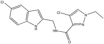 4-chloro-N-[(5-chloro-1H-indol-2-yl)methyl]-1-ethyl-1H-pyrazole-3-carboxamide 化学構造式