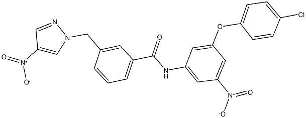 N-{3-(4-chlorophenoxy)-5-nitrophenyl}-3-({4-nitro-1H-pyrazol-1-yl}methyl)benzamide Struktur