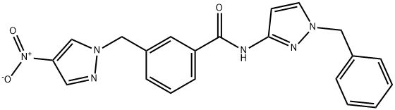 N-(1-benzyl-1H-pyrazol-3-yl)-3-({4-nitro-1H-pyrazol-1-yl}methyl)benzamide Struktur