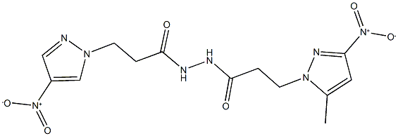 N'-(3-{3-nitro-5-methyl-1H-pyrazol-1-yl}propanoyl)-3-{4-nitro-1H-pyrazol-1-yl}propanohydrazide 化学構造式