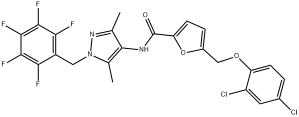 5-[(2,4-dichlorophenoxy)methyl]-N-[3,5-dimethyl-1-(2,3,4,5,6-pentafluorobenzyl)-1H-pyrazol-4-yl]-2-furamide 化学構造式
