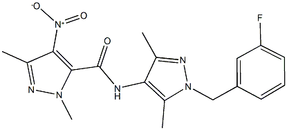 N-[1-(3-fluorobenzyl)-3,5-dimethyl-1H-pyrazol-4-yl]-4-nitro-1,3-dimethyl-1H-pyrazole-5-carboxamide 结构式