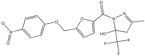 1-[5-({4-nitrophenoxy}methyl)-2-furoyl]-3-methyl-5-(trifluoromethyl)-4,5-dihydro-1H-pyrazol-5-ol 化学構造式