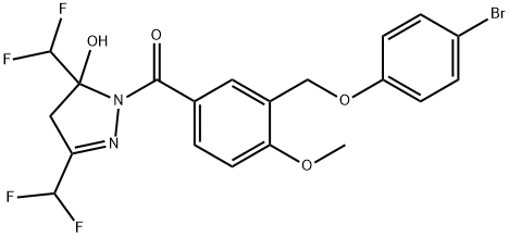 1-{3-[(4-bromophenoxy)methyl]-4-methoxybenzoyl}-3,5-bis(difluoromethyl)-4,5-dihydro-1H-pyrazol-5-ol,512823-42-6,结构式