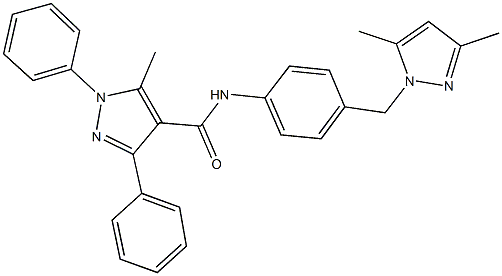 N-{4-[(3,5-dimethyl-1H-pyrazol-1-yl)methyl]phenyl}-5-methyl-1,3-diphenyl-1H-pyrazole-4-carboxamide 结构式