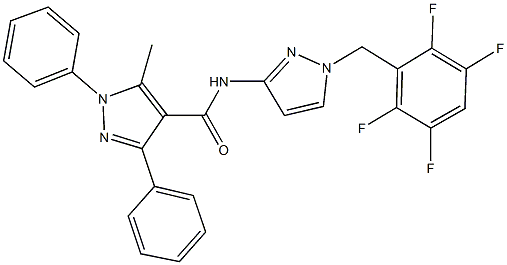 5-methyl-1,3-diphenyl-N-[1-(2,3,5,6-tetrafluorobenzyl)-1H-pyrazol-3-yl]-1H-pyrazole-4-carboxamide Struktur