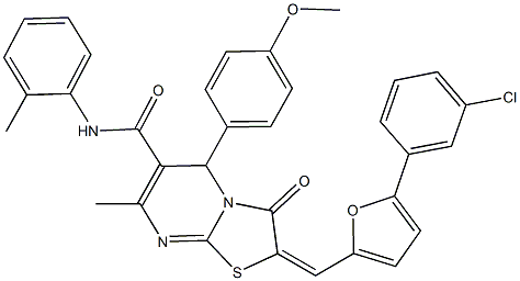 2-{[5-(3-chlorophenyl)-2-furyl]methylene}-5-(4-methoxyphenyl)-7-methyl-N-(2-methylphenyl)-3-oxo-2,3-dihydro-5H-[1,3]thiazolo[3,2-a]pyrimidine-6-carboxamide Structure