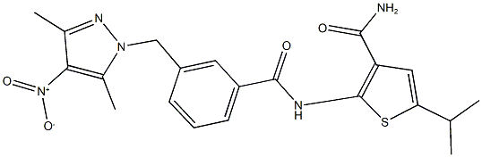 2-{[3-({4-nitro-3,5-dimethyl-1H-pyrazol-1-yl}methyl)benzoyl]amino}-5-isopropyl-3-thiophenecarboxamide 化学構造式