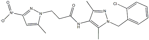 N-[1-(2-chlorobenzyl)-3,5-dimethyl-1H-pyrazol-4-yl]-3-{3-nitro-5-methyl-1H-pyrazol-1-yl}propanamide 化学構造式