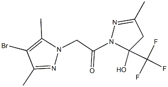 1-[(4-bromo-3,5-dimethyl-1H-pyrazol-1-yl)acetyl]-3-methyl-5-(trifluoromethyl)-4,5-dihydro-1H-pyrazol-5-ol Structure