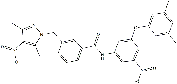 N-{3-(3,5-dimethylphenoxy)-5-nitrophenyl}-3-({4-nitro-3,5-dimethyl-1H-pyrazol-1-yl}methyl)benzamide 化学構造式
