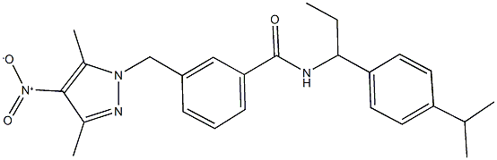 3-({4-nitro-3,5-dimethyl-1H-pyrazol-1-yl}methyl)-N-[1-(4-isopropylphenyl)propyl]benzamide 化学構造式