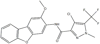 4-chloro-N-(2-methoxydibenzo[b,d]furan-3-yl)-1-methyl-5-(trifluoromethyl)-1H-pyrazole-3-carboxamide,512825-02-4,结构式
