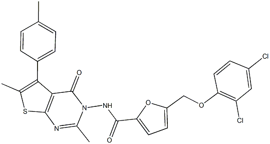 5-[(2,4-dichlorophenoxy)methyl]-N-(2,6-dimethyl-5-(4-methylphenyl)-4-oxothieno[2,3-d]pyrimidin-3(4H)-yl)-2-furamide Struktur