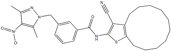 N-(3-cyano-4,5,6,7,8,9,10,11,12,13-decahydrocyclododeca[b]thien-2-yl)-3-({4-nitro-3,5-dimethyl-1H-pyrazol-1-yl}methyl)benzamide Structure