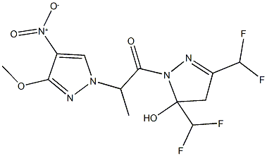 3,5-bis(difluoromethyl)-1-(2-{4-nitro-3-methoxy-1H-pyrazol-1-yl}propanoyl)-4,5-dihydro-1H-pyrazol-5-ol,512825-87-5,结构式