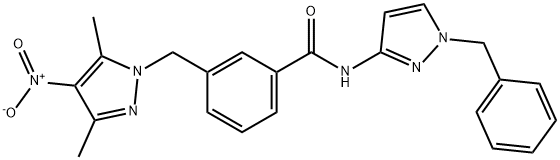 N-(1-benzyl-1H-pyrazol-3-yl)-3-({4-nitro-3,5-dimethyl-1H-pyrazol-1-yl}methyl)benzamide Structure