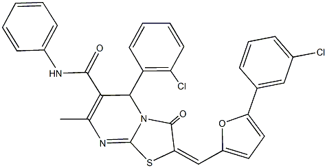 5-(2-chlorophenyl)-2-{[5-(3-chlorophenyl)-2-furyl]methylene}-7-methyl-3-oxo-N-phenyl-2,3-dihydro-5H-[1,3]thiazolo[3,2-a]pyrimidine-6-carboxamide 结构式