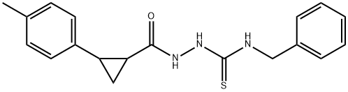 N-benzyl-2-{[2-(4-methylphenyl)cyclopropyl]carbonyl}hydrazinecarbothioamide Struktur